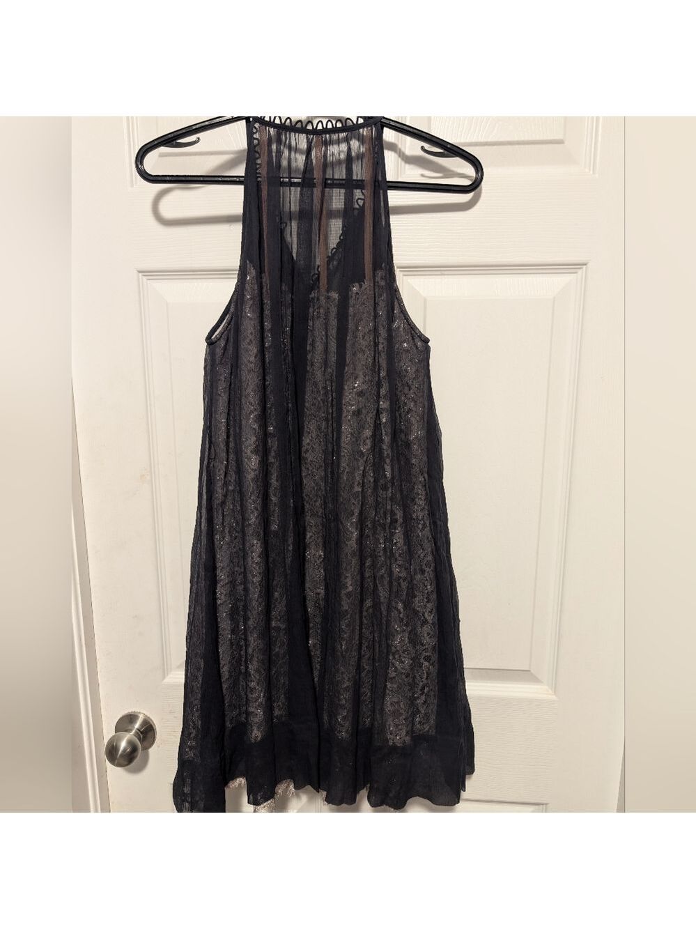 BCBGMaxAzria Vintage Y2K Navy Silk Sheer Slip Dress Lace Overlay Size 4 Romantic - Picture 4 of 15